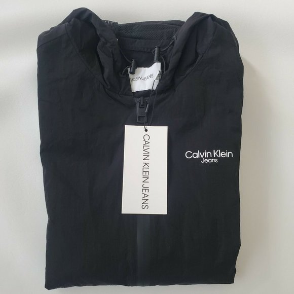Calvin Klein Jeans Men's Full Zip Hooded Windbreaker Jacket Black 2490 0029 010 - Picture 8 of 16